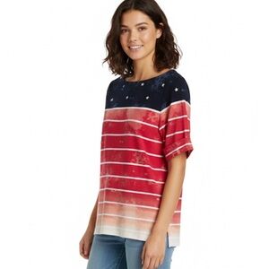 KAREN SCOTT American Flag Short Sleeve Tee, Women’s M, Red White Navy